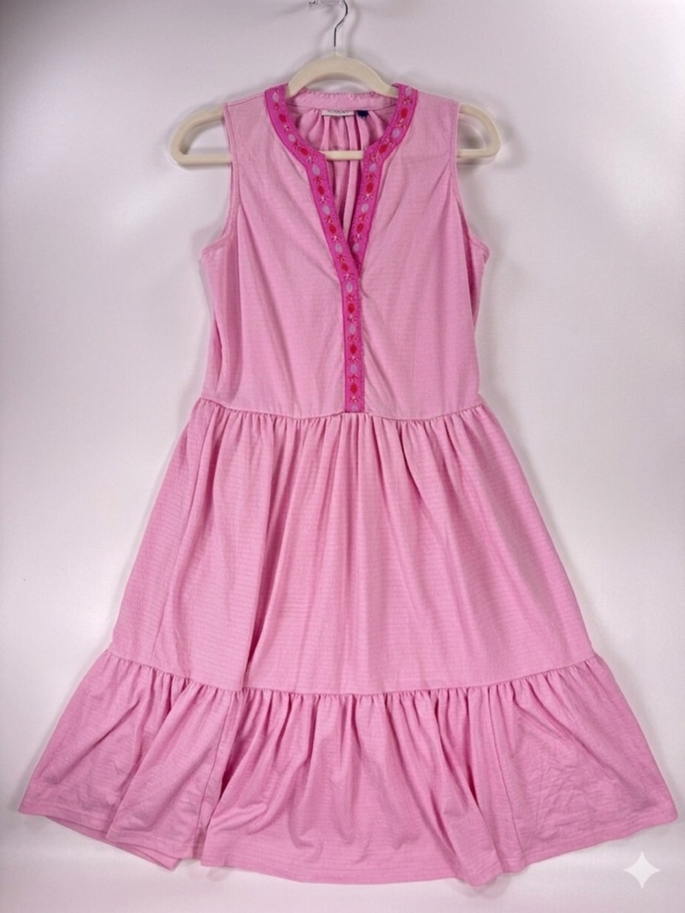 Cabana Life Pink UPF 50 Midi Dress Size M Embroidered Tiered Pique - Picture 2 of 12